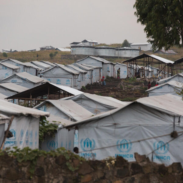 Tents and facilties at the Bushagara site for internally displaced people in eastern Democratic Republic of the Congo.